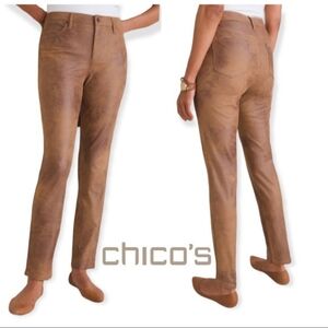 CHICO’S Ultimate Fit Faux-Suede Worn Luggage Slim Pants ** SZ M/10
